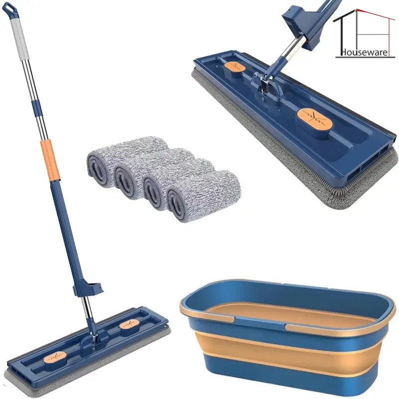 Bộ Cây Lau Tự Vắt Nhà Kèm Xô Gấp Gọn Silicon Thông Minh Tặng Kèm 4 Bông Lau Lau Sàn Cây Lau Nhà Làm Sạch thùng nhựa abs có thể xoay