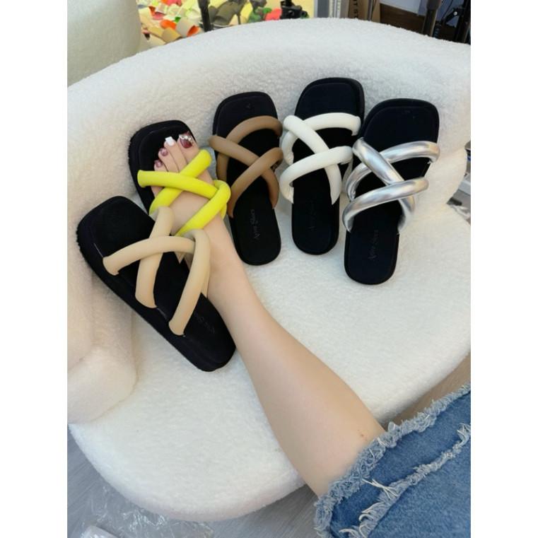 Dép mút ống 3cm( ống si sáp chéo) siêu xinh hót xịn xò 2024 avivas Nhung Sandal（miễn phí vận chuyển） Jean Len DéP Nữ 5