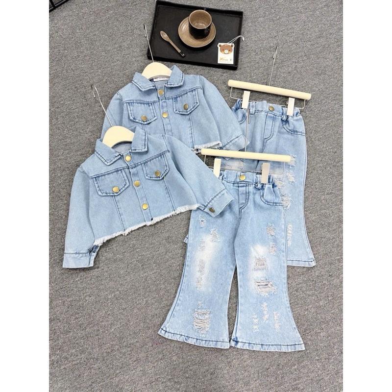 Set bộ quần áo bé gái CS699, Set bò jean quần loe cho bé - Size 1-10 cho bé 10-28kg (1-7 tuổi) dưới 120cm 4
