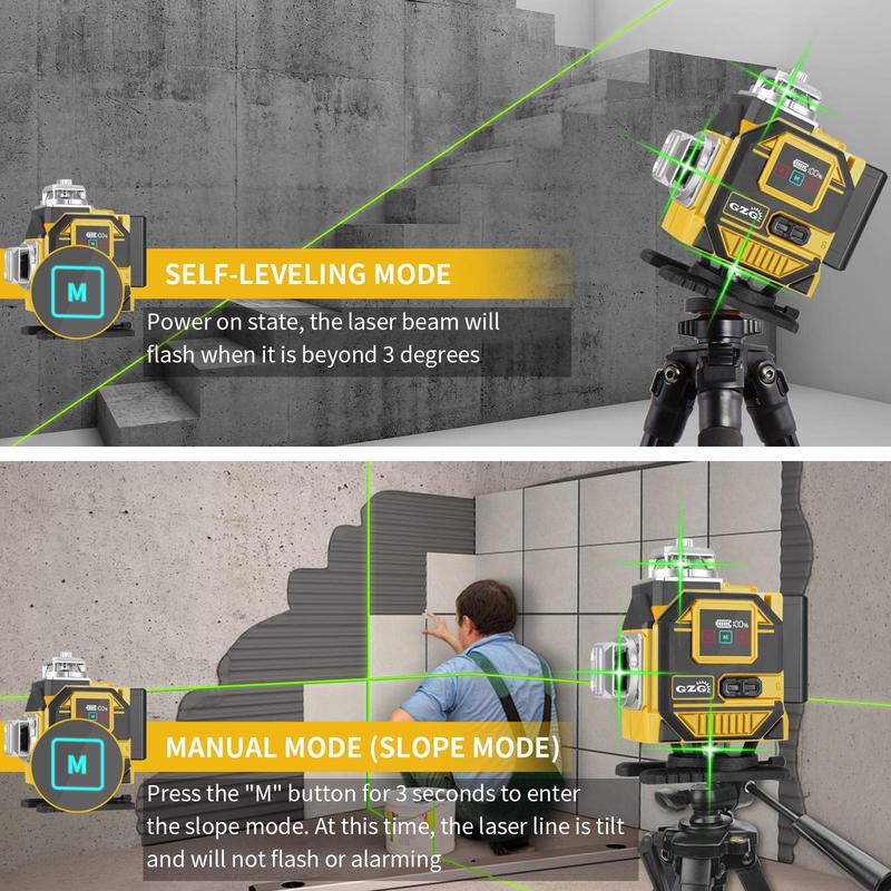 Laser Levels, 4x360 Self Leveling 16 Lines Green Beam 4D Cross Professional Line Laser Tool, LCD Screen, Remote Controller, Lifting Base 5