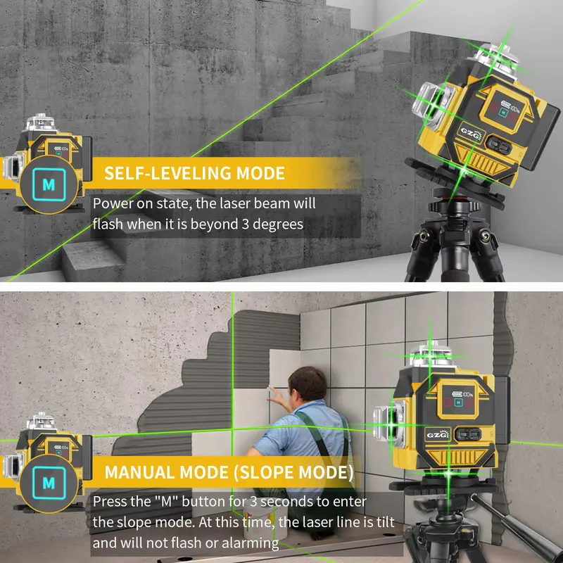 Laser Levels, 4x360 Self Leveling 16 Lines Green Beam 4D Cross Professional Line Laser Tool, LCD Screen, Remote Controller, Lifting Base 5
