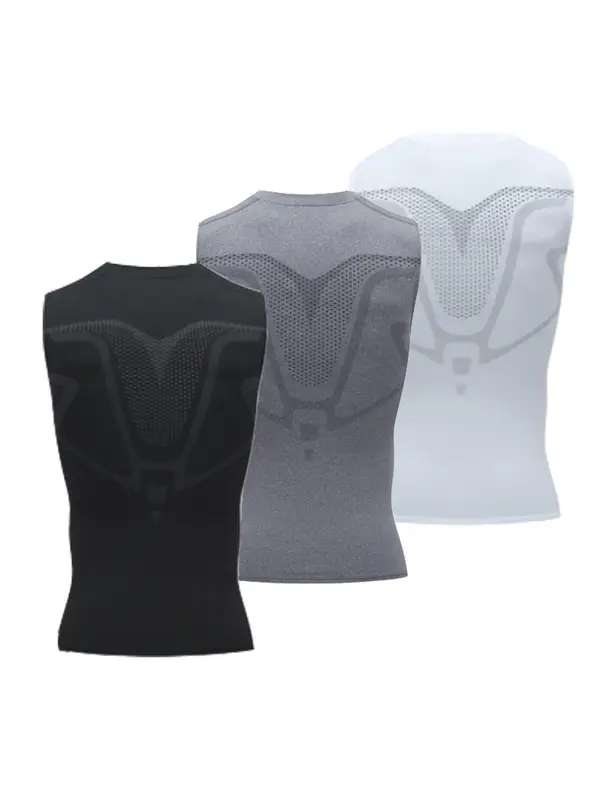 Men's Geometric Print Sports Vest, Breathable Quick Drying Compression Tank Top, Round Neck Sleeveless Top for Basketball Cycling Running 1