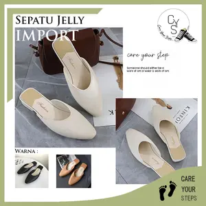 Sepatu Sandal Flat Jelly Wanita Cewek Polos Slip On PVC Bustong Kekinian Korea Fashion Style Import Kantoran Hak Formal SPT-73 CYS Shoes Sendal Selop Karet
