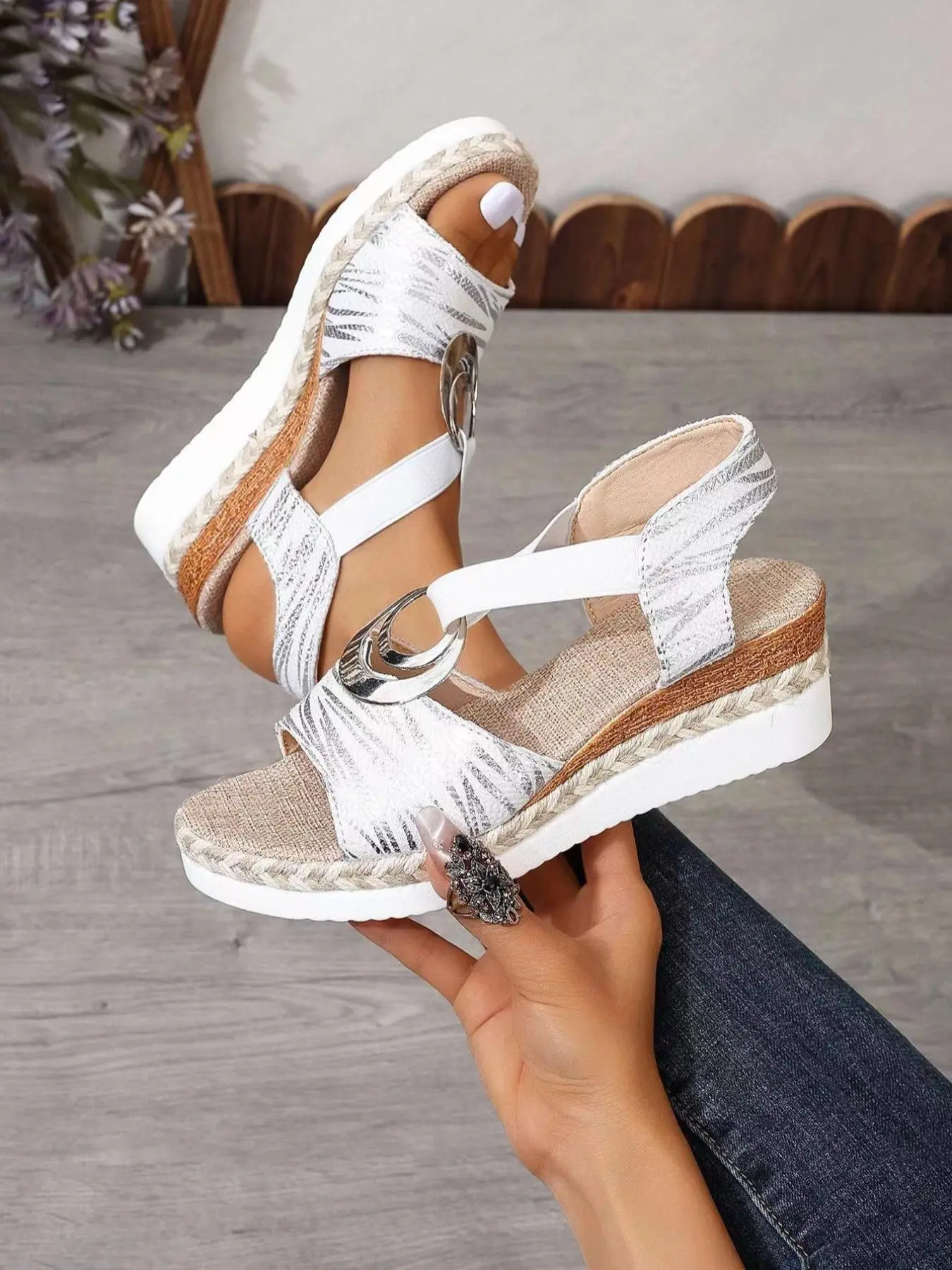 Women's Fashionable Glittering Wedge Sandals, Casual Comfortable Open Toe Sandals for Summer, Female All-match Shoes for Daily Wear, Girl