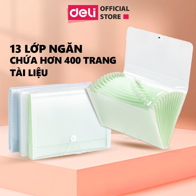 Cặp túi đựng tài liệu 13 ngăn A4 pastel Deli - Tặng kèm sticker phân trang, phân loại lưu giữ tài liệu giấy tờ quan trọng - Phù hợp học sinh sinh viên văn phòng công sở
