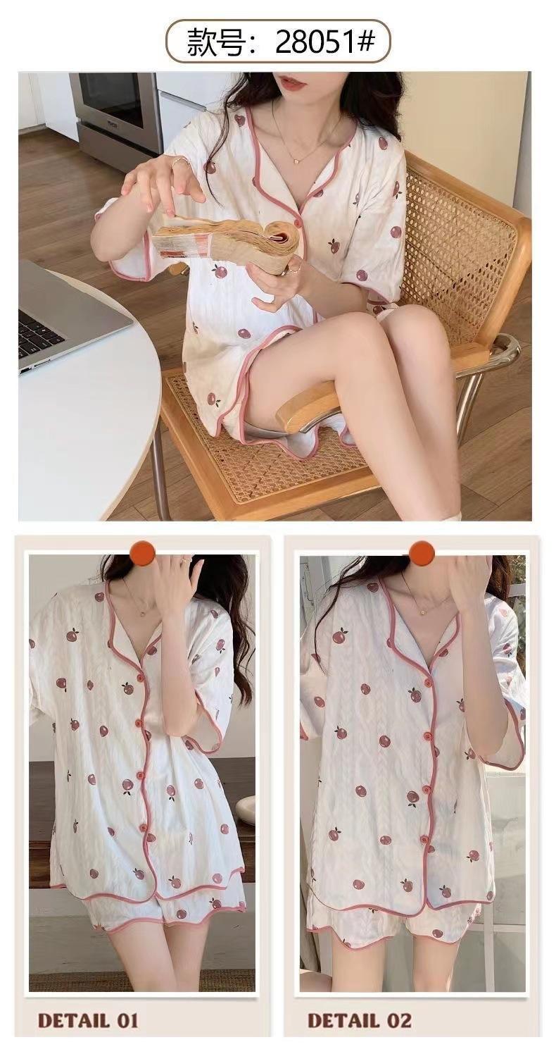Product Introduction of 2024 New Pajamas Women's Summer Sweet Cute Student Cardigan Homewear Ladies Two-Piece Set 6