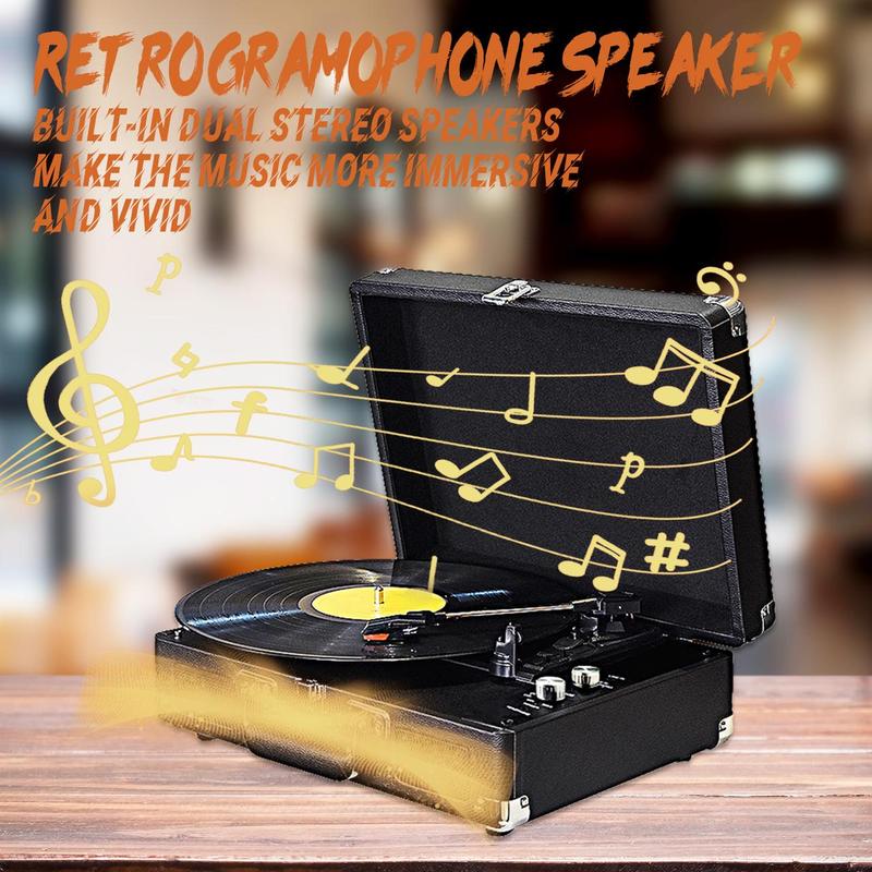 Wireless Vinyl Record Player with Speaker, Portable Vintage Suitcase Vinyl Turntable Record Player with Built in Stereo Speakers, USB Powered Record Player, Audio 5