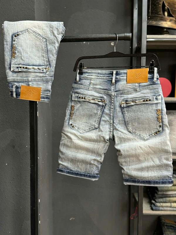 [2 Mẫu Quần Short Jean Nam JD625 -JD662 ] Màu Xanh Bạc Túi Thêu Chỉ Nâu & Retro Xanh Phủ Ánh Đồng Túi Thêu Chỉ Đỏ QS1993-QS2022