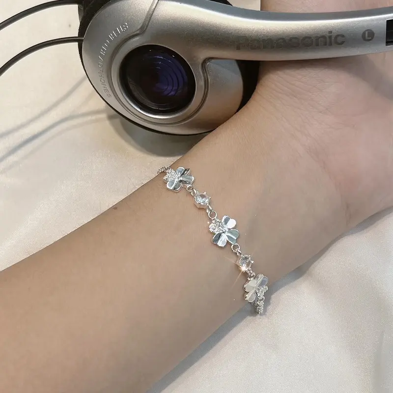 Lắc tay bạc nữ HELINO, Lắc tay cỏ bốn lá mix đá V01 3