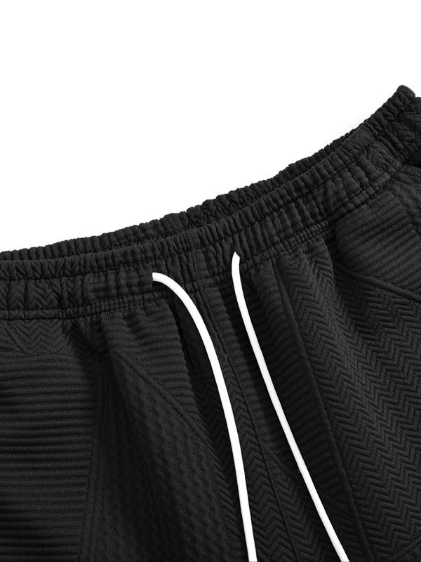 Men's Solid Jacquard Drawstring Waist Shorts, Loose Casual Comfy Shorts for Summer, Men's Bottoms for Daily Wear 5