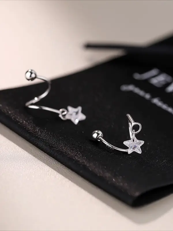 925 Sterling Silver Star Design Screw Earrings, Fashionable Earrings for Women & Girls, Trendy All-match & Exquisite Jewelry for Birthday Gift 3