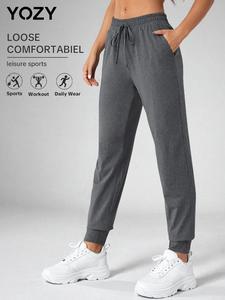 YOZY-GOOO Tie Front Pocket Elastic Waist Jogger Pants, Sporty Comfy Sweatpants, 2024 Women's All Seasons Outfits for Daily Wear