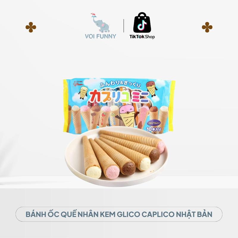 Bánh Ốc Quế Nhân Kem Glico Caplico Nhật Bản [ Snack Food Bánh Quy Ăn Vặt Thức Ăn Socola Ca Cao ]
