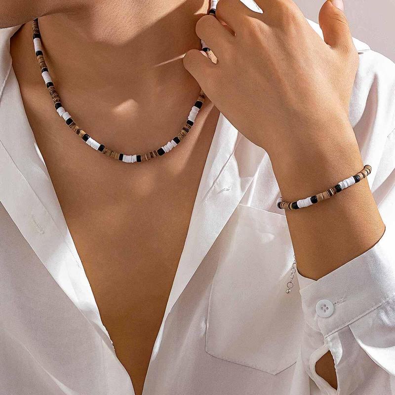 Kunjoe 2 pcs/set vintage jewelry sets natural soft clay beads necklace for men Surf African ornament 3