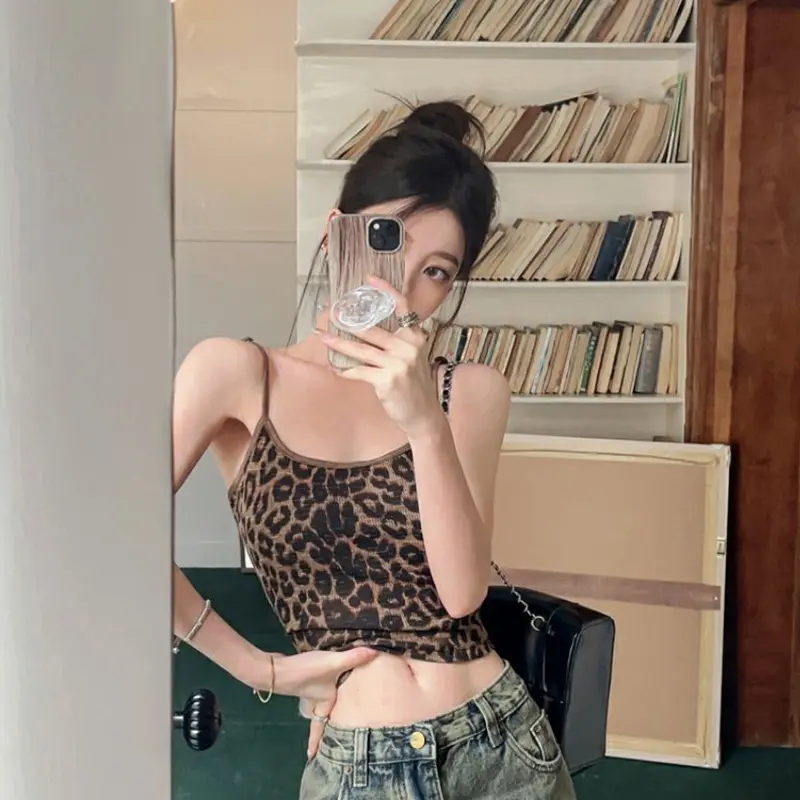 Women's Leopard CamisoleFit Scoop Neck Sleeveless Backless Spaghetti Strap Tank Tops for Party Club Cocktail