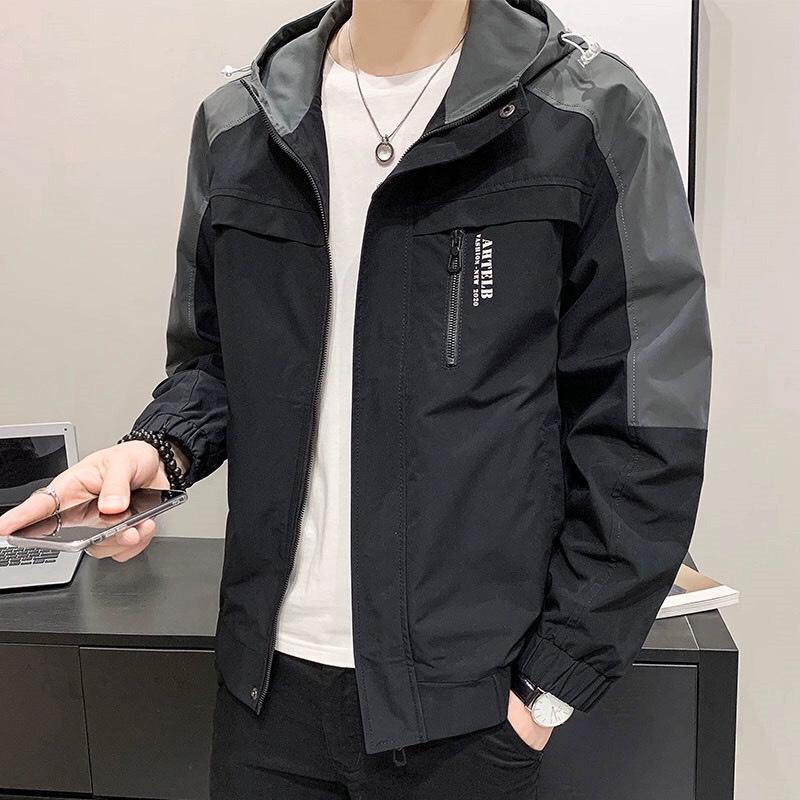   DUNON02  Áo khoác dù nam cán 2 lớp phối nón có túi trong túi ngoài có khóa kéo với 4 màu 5 size 