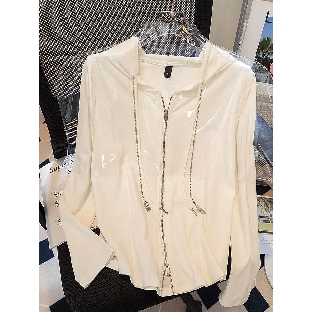 Áo Khoác Cardigan Thời Trang, Cỡ Lớn, Chất Liệu Lụa Lạnh Thiết Kế Đẹp, Phong Cách Thường Ngày Thanh Lịch, Có Mũ Trùm Đầu, Thích Hợp Cho Cô Gái Béo, Áo Len Mùa Xuân Và Mùa Hè, 2024 Top Jacket Women Trắng