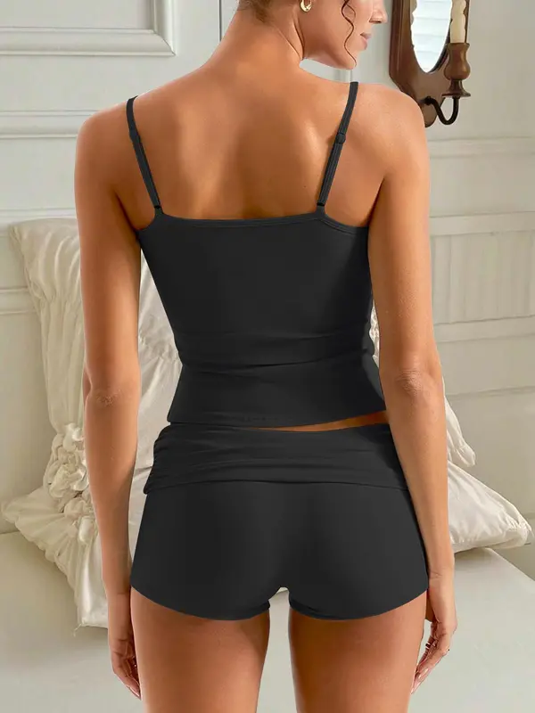 Women's Solid Color Cami Top & Shorts Loungewear Two-piece Set, Casual Comfy Pajama Set for Daily Wear, Ladies Sleepwear for Summer 4