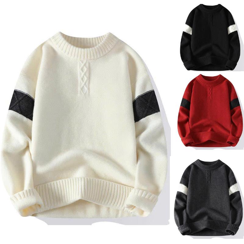 Áo len nam kẻ viền cánh tay cổ tròn cao cấp, áo len nam chất len lông cừu mềm mại ấm áp - AHSTORE