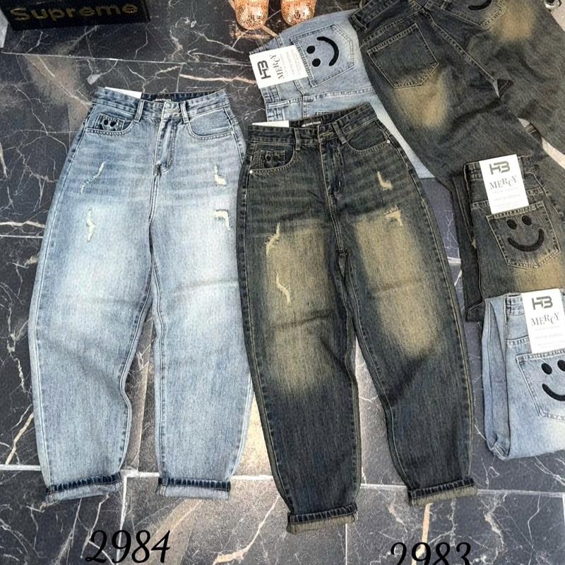 |[S004]|- Quần Jean BAGGY 9 tấc nữ [ Baggy mặt cười], Dáng  9 Tấc(90-95cm), Không Co Giãn, Women Pants Có Túi