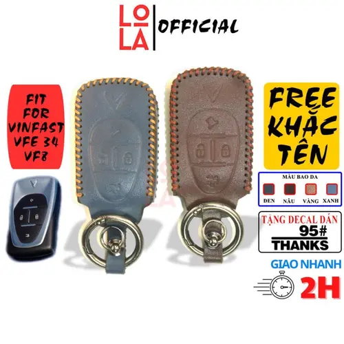 Bao da chìa khoá Vinfast VF8.VF9 VFE34,E34,VFE34 ô tô xe điện chât liệu da bò hoàn thiện bằng tay Lola