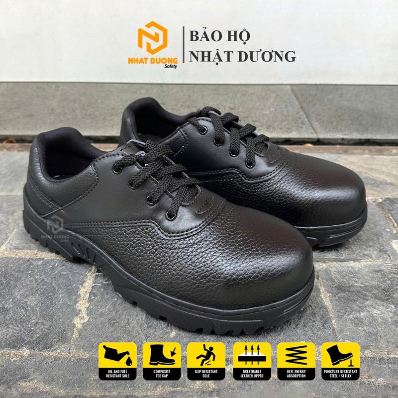 Giày bảo hộ lao động nam Kcep da thật mũi thép đế cao su chống đinh trơn trượt chịu dầu, Giày công trình nhà máy