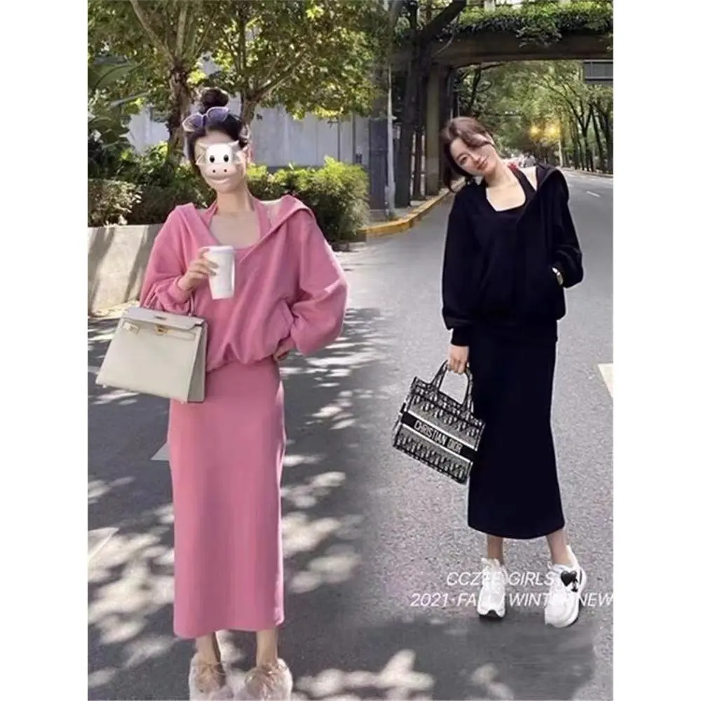 Bộ Đồ Hai Mảnh Áo Len Váy Cổ Yếm Cô Gái Nóng Bỏng, Phong Cách Xã Hội Của Phụ Nữ, Thích Hợp Cho Cô Gái Đầy Đặn, Ngoại Cỡ, Bộ Đồ Mới Của Phụ Nữ Mùa Xuân Và Mùa Thu