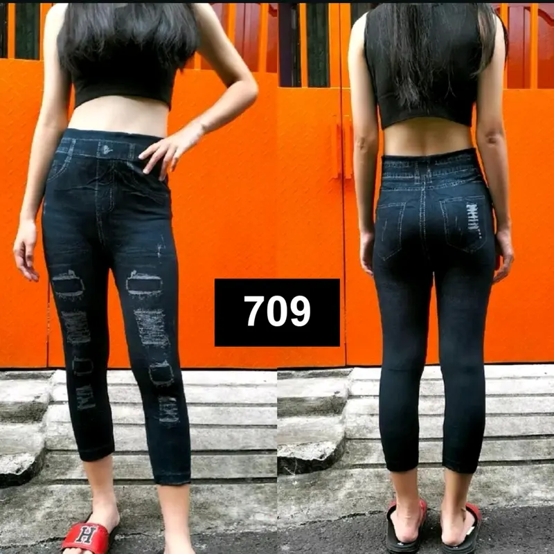 Legging 7/8 ripped jeans/Legging fhashio/legging wanita Celana Nyaman 8