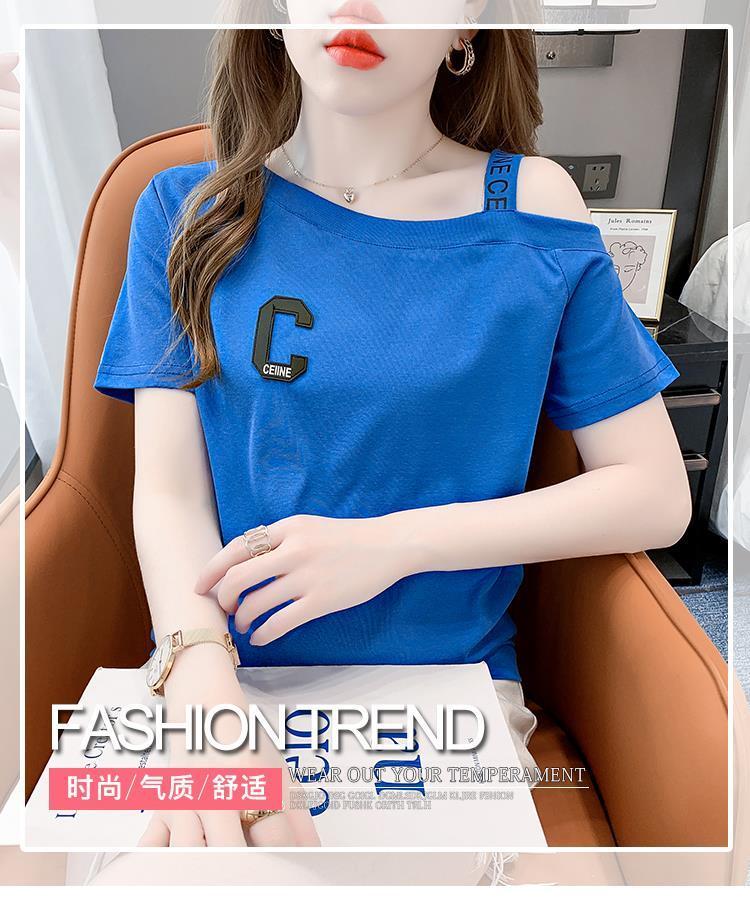 Product Introduction of Áo Phông Cotton Ngắn Tay, Nữ Và Cô Gái Nóng Bỏng, Trang Phục Mùa Hè, Phong Cách Hồng Kông, Ins, Dễ Thương Và Gợi Cảm, Sling, Trễ Vai, Cổ Áo Rộng Rãi, Áo Trễ Vai, Thời Trang 3