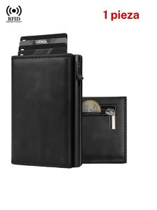 Cartera delgada para hombre RFID porta tarjetas de crédito porta credencial bancaria estuche de metal de aluminio, billetera inteligente minimalista monedero para todas las estaciones