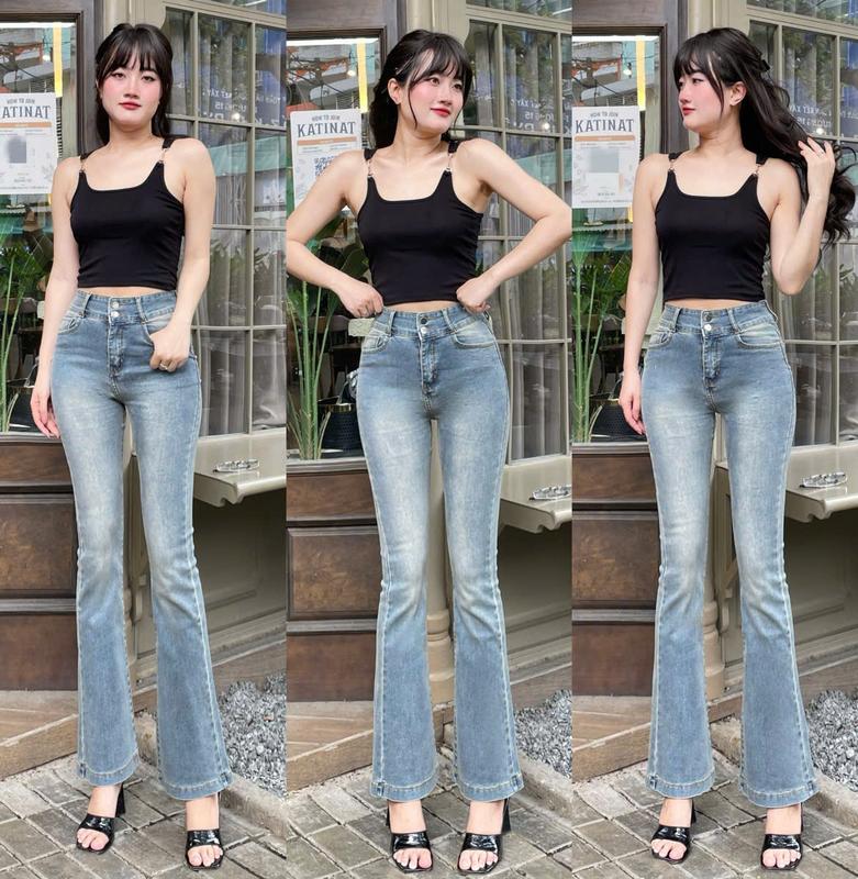 Quần Bò Jean Loe ULEE Xanh Bụi Dài 98-100cm Vải Co Dãn Bigsize 40-70kg Nữ - Denim