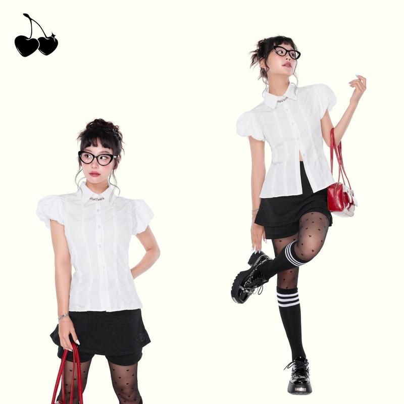 Remmus - Cherry "Chăm chỉ" | Áo sơ mi tay bồng hack eo cho nữ