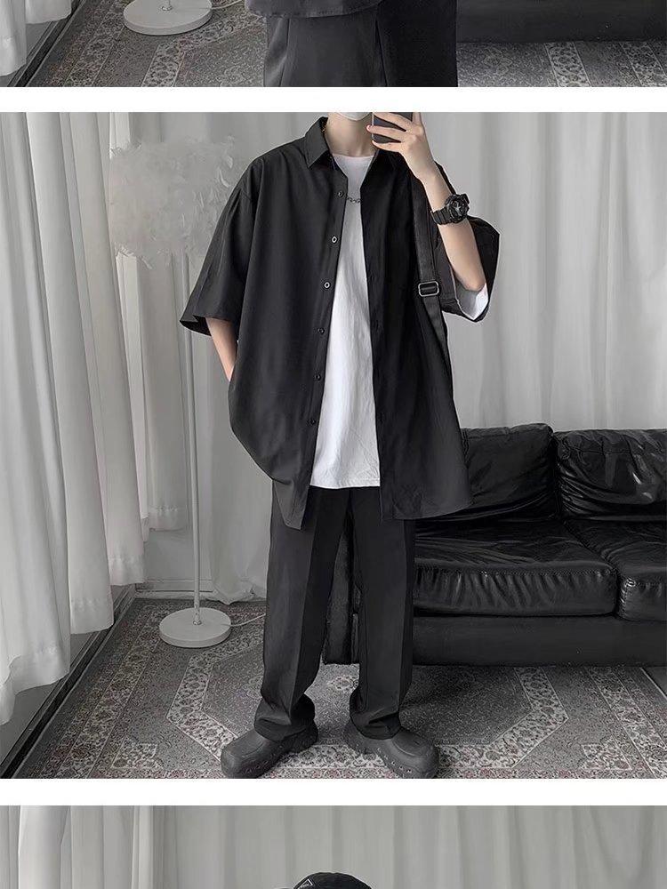 Product Introduction of Shirt Men's Short-Sleeved Summer Ice Silk Thin Men's Shirt Ins Hong Kong Style Ruan Handsome Solid Color All-Match Fashion Brand Top Clothes 5