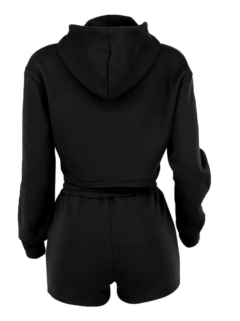 Product Introduction of Christmas Deals, Two-piece Set Women's Solid Drop Shoulder Hoodie & Drawstring Waist Shorts Set, Casual Fashion Cozy Hooded Sweatshirt & Shorts for Daily Outdoor Wear, Ladies Summer Clothing, Christmas 2024 Trend, Fall & Winter Outfits 8
