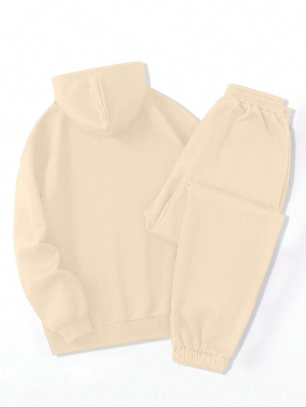 Women's Letter Print Drop Shoulder Hoodie & Elastic Waist Sweatpants Two-piece Set, Casual Fashion Cozy Breathable Two Piece Outfits for Daily Outdoor Wear, Women Clothes for Fall & Winter 1