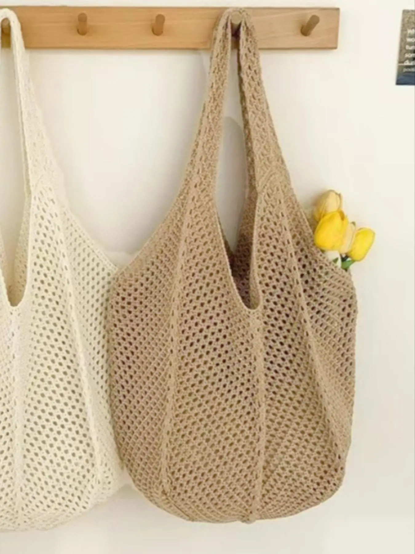 Women's Solid Color Crochet Bag, Large Capacity Portable Beach Bag, Fashionable Hollow Out Bag for Daily Used