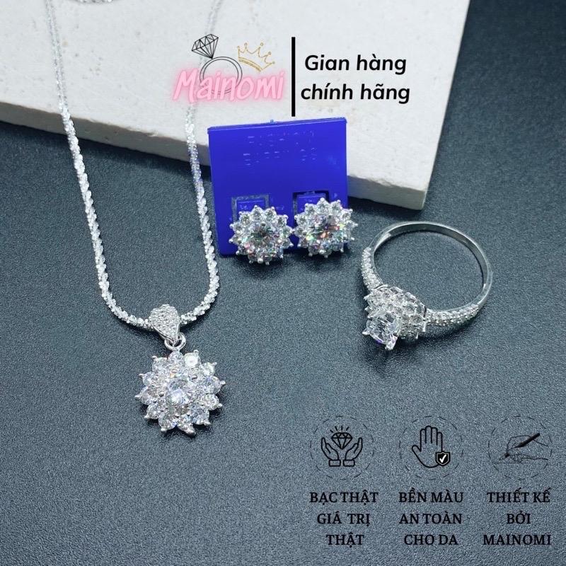 Bộ trang sức hoa sen tuyết 3 món dây chuyền, nhẫn, bông tai chuẩn Bạc