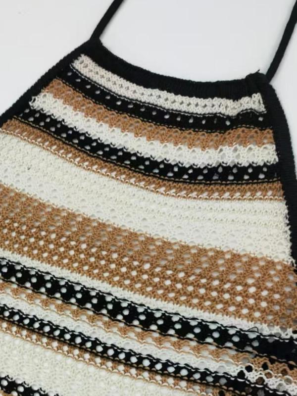 Women's Striped Sweater Dress, Casual Sleeveless Knit Bodycon Dress for Summer, Fashion Women's Dress for Beach Holiday, Womenswear 4