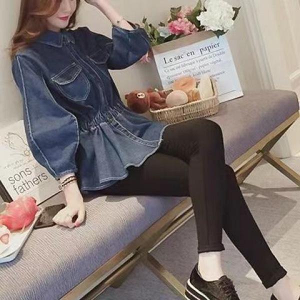 Product Introduction of [Denim jumper dress] shirt retro 2024 design denim new Hong Kong style elegant French top tight waist niche western style shirt jean sweater 9