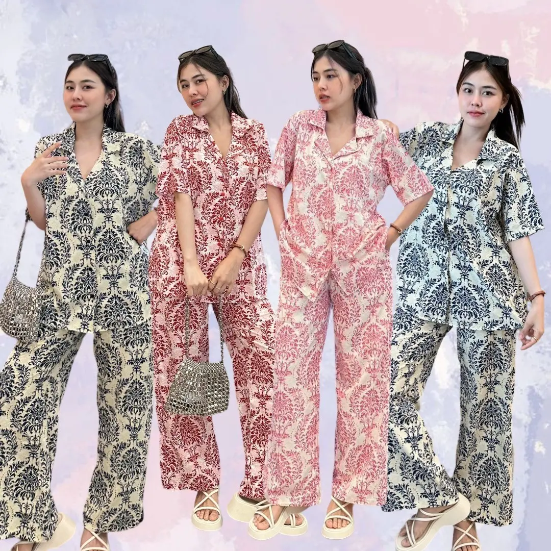 KT20765 Set 2 ชิ้น เสื้อปกฮาวาย + กางเกงขายาว พิมพ์ลาย - TikTok Shop ...