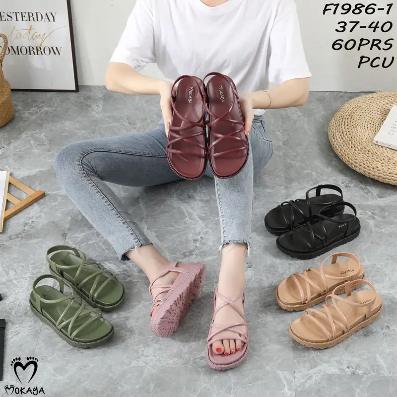 (F1986-1) Sandal Gladiator Wanita Jelly Tali Simple Cantik Elegant Import Mokaya / Size 37-40 0