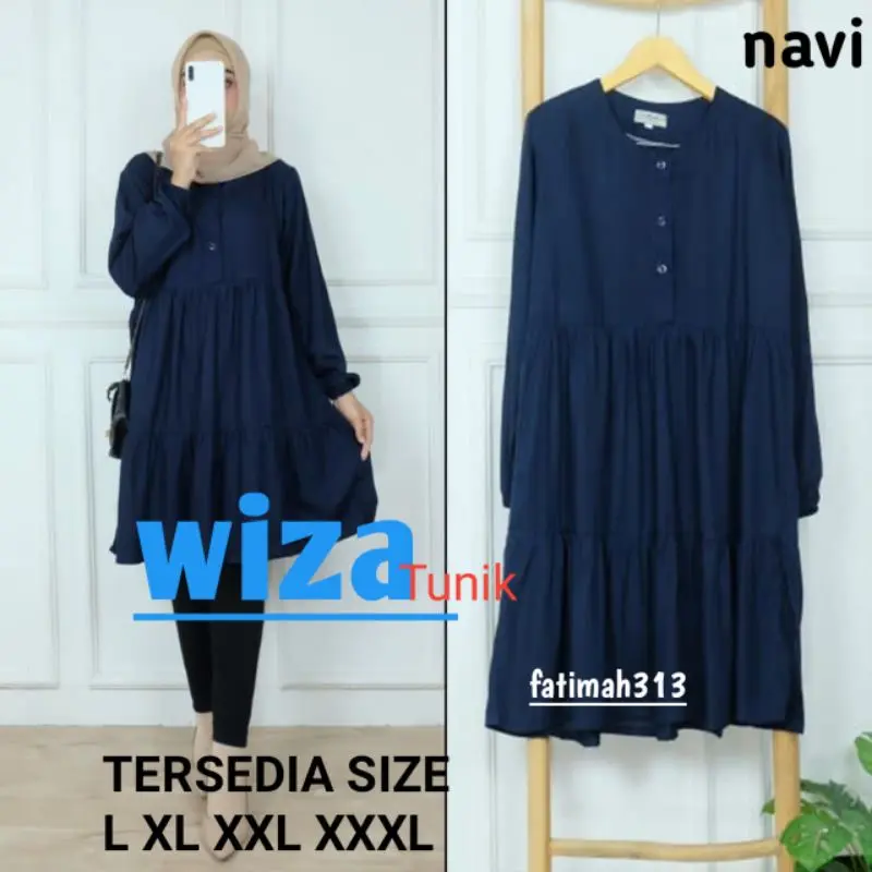 Wiza Tunik Polos Jumbo Bahan Rayon Size L-XXXL Ld 100-130 By Fatimah313 Kancing Muslim Panjang Wanita Rempel Atasan Twill 6
