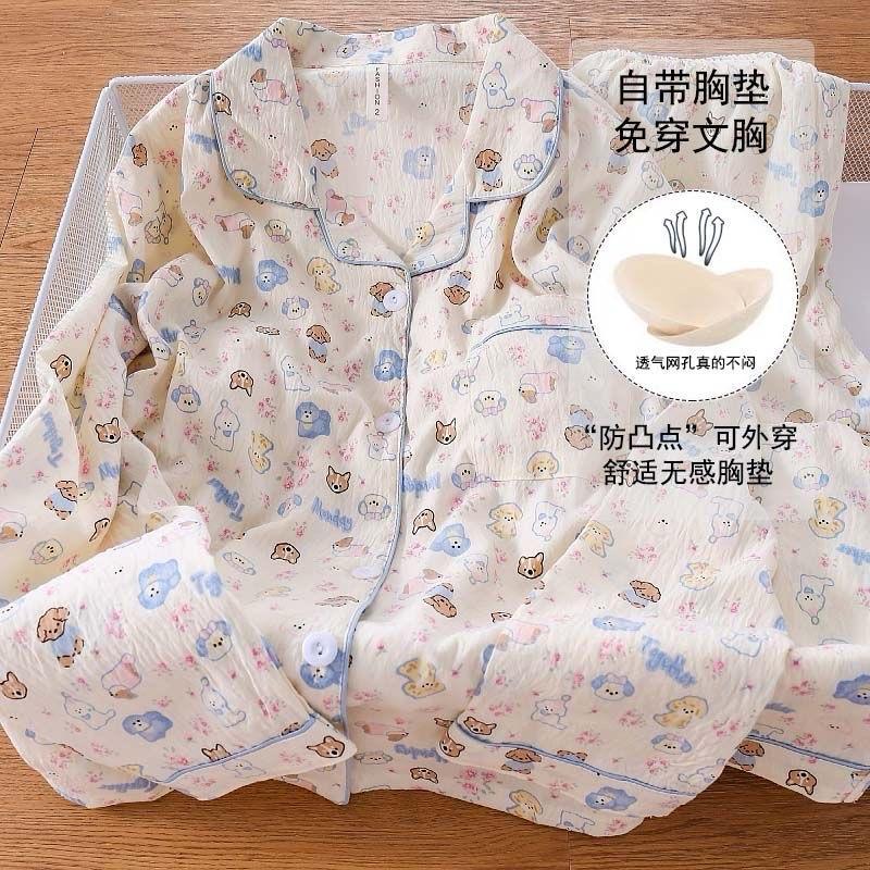 Đệm mỏng_  Bộ ngủ Thô mây dài tay caro cổ vest basic mềm mát mặc nhà pijama nữ 6