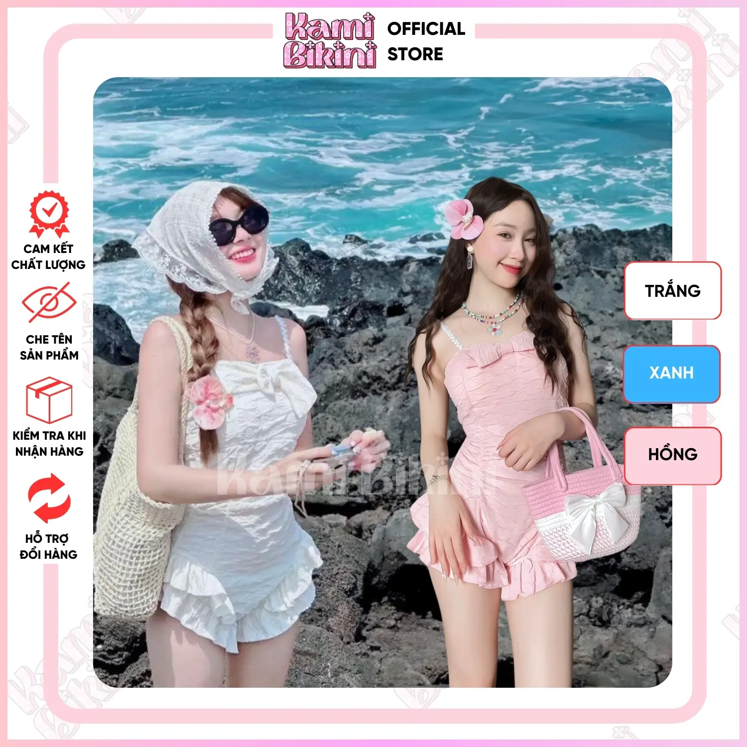 Swimsuit Đầm Hai dây Nữ Bikini Đi Biển Váy Liền Sexy Quyến Rũ Màu Trắng Kem, Hồng Có Mút Ngực Hàng Thiết Kế 2025 Women Dress [ M05 ]