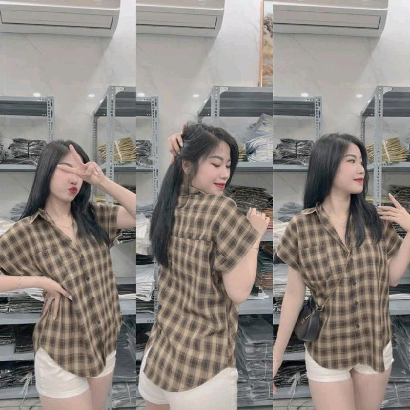 Áo Sơ Mi Nữ Tay Hến Sọc Caro Nút Sau Lưng SM09131 0