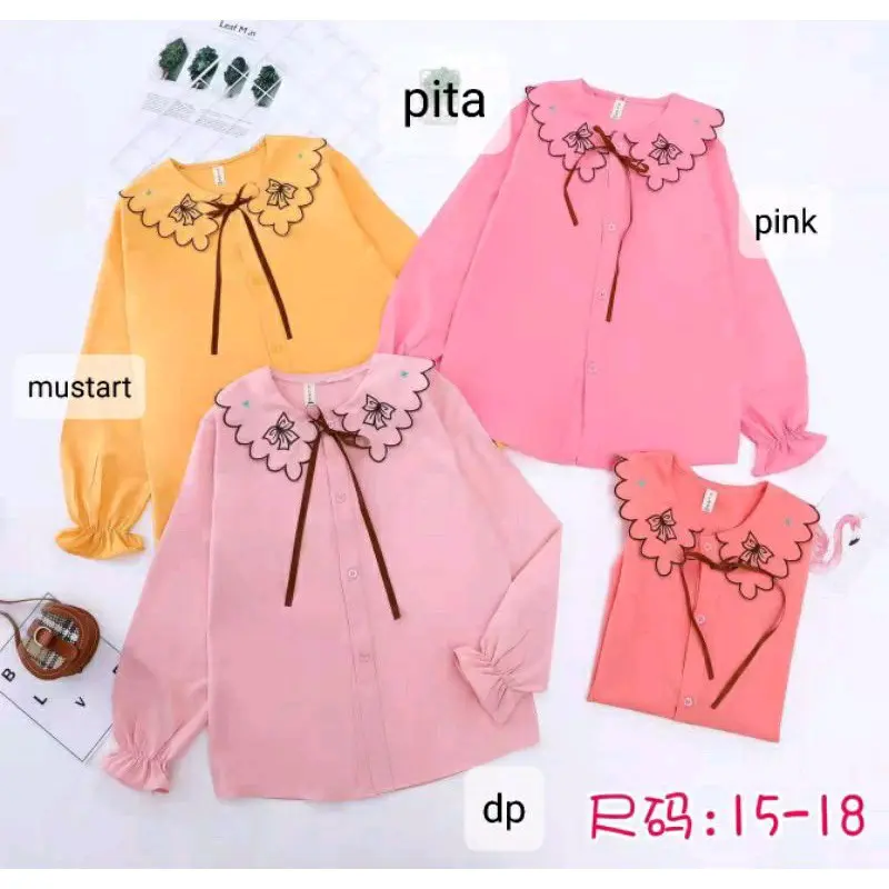 6-10th kemeja anak cewek / kemeja panjang import / kemeja renda anak import 4