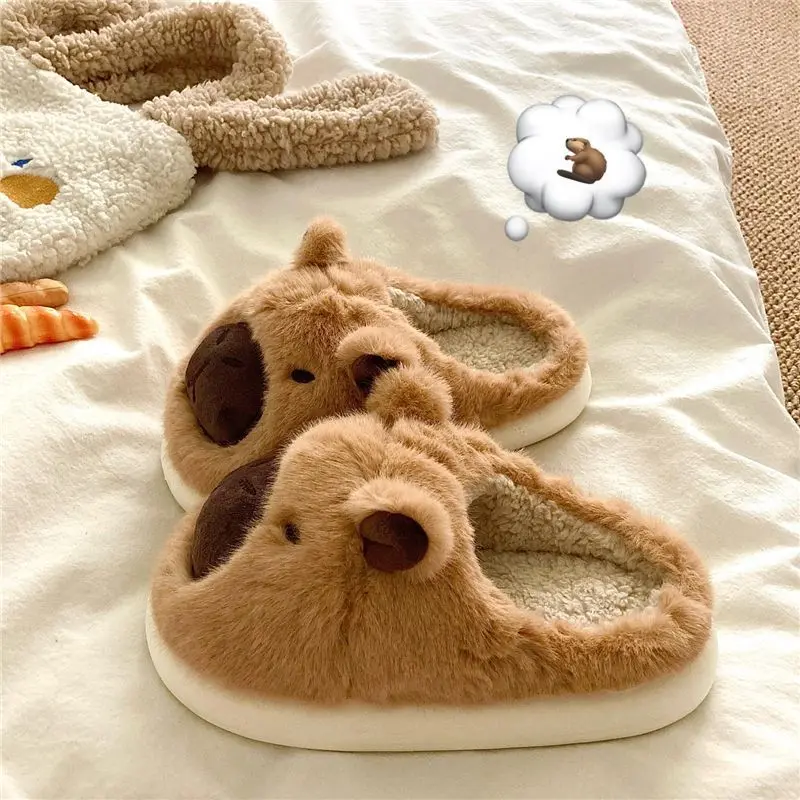 Dép Bông Bít Mũi Ấm Áp, Capabala Ins, Dành Cho Nữ, Nhồi Bông Mùa Đông, Thiết Kế Capybara Dễ Thương, Chống Lạnh, Dễ Phối Đồ Slipper Nhung DéP Đồng Có Quai