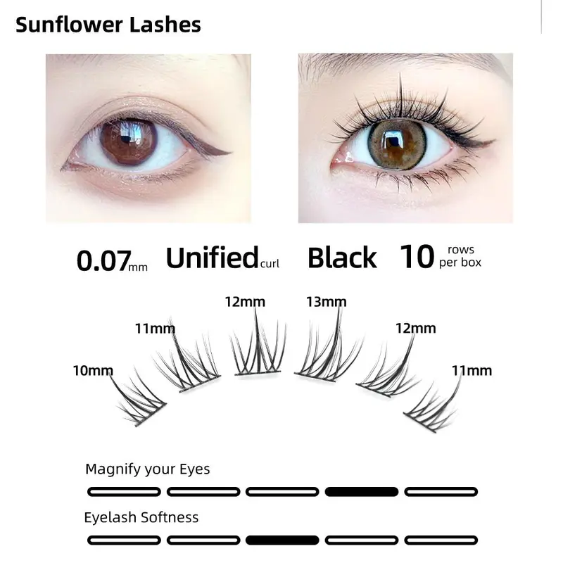 Mixed Length & Style Fluffy Cluster False Eyelashes, 1 Set Natural Curl Wispy Cat Eye Style Faux Cluster Lashes Strip Lashes 1