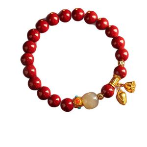 Gelang Tangan Cinnabar, Pasir Emas Ungu, Rekaan Biji Teratai Dua Kehidupan, Gelang Loket Fortune, Sesuai untuk Tahun Zodiak, Bahan Cinnabar Bangles Bracelets Jewelry