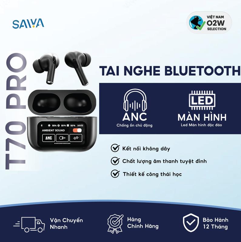 [SIÊU SALE] Tai nghe Bluetooth Saiya T70 Pro, Chống ồn chủ động ANC, Màn hình LED điều khiển, Tai nghe chống ồn - Chính hãng bảo hành 6 tháng